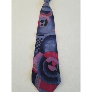 Adolfo Couture Geometric Abstract Multicolor Mens Neck Tie Colorful Silk